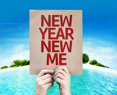 New Year New Me card with a beach on background
