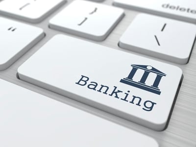White Button with E-Banking Icon on Computer Keyboard